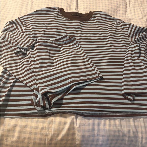 Lioness Tops - Lioness Brown and Light Blue Striped Long Sleeve Tee set